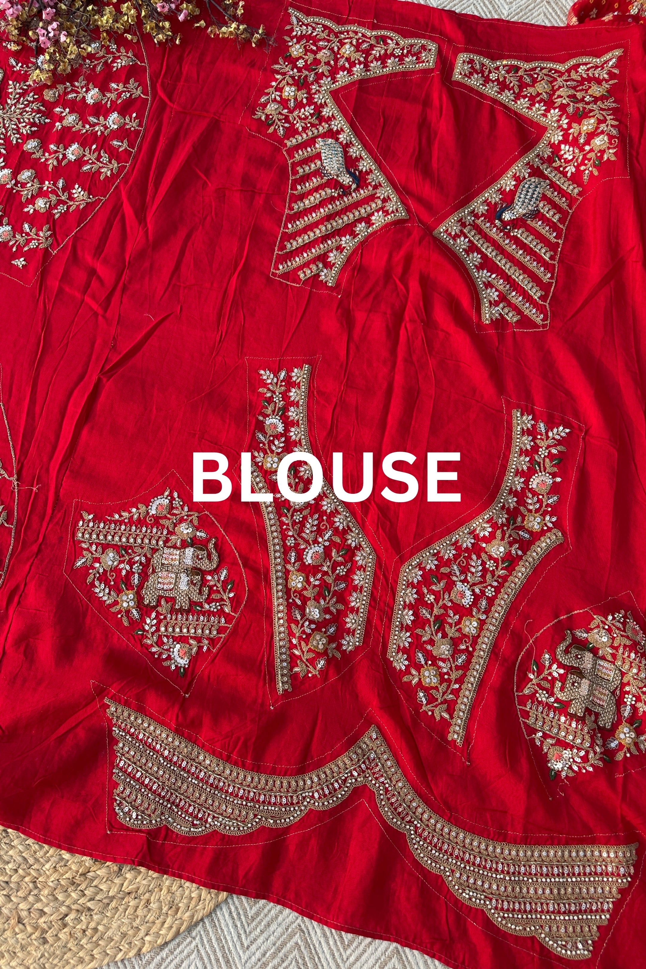 Red Georgette Unstitched Saree Embellished With Zarkan, Sequins, Thread & Cutdana work